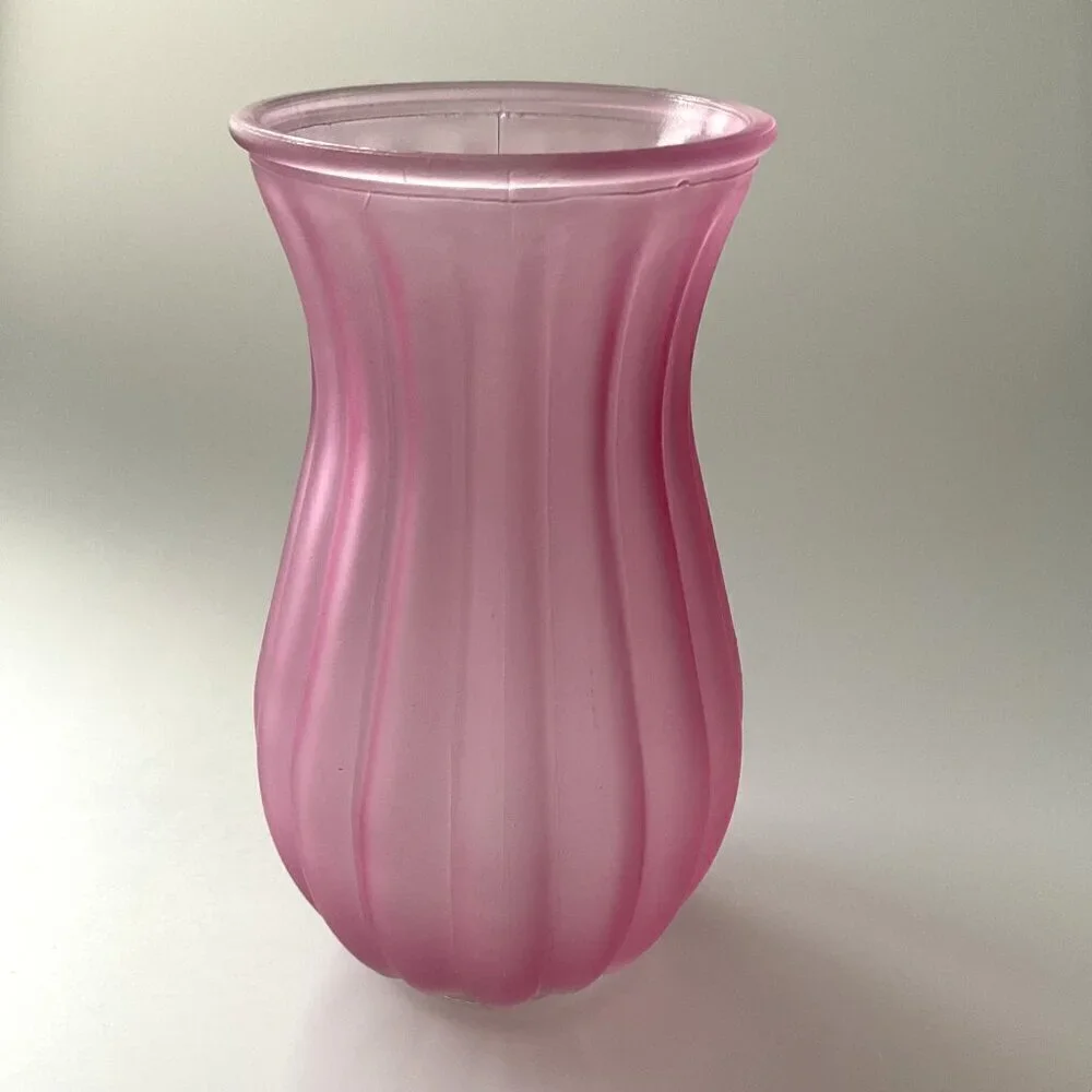 PINK RIBBED GLASS VASE DECORATIVE FLORAL DIY